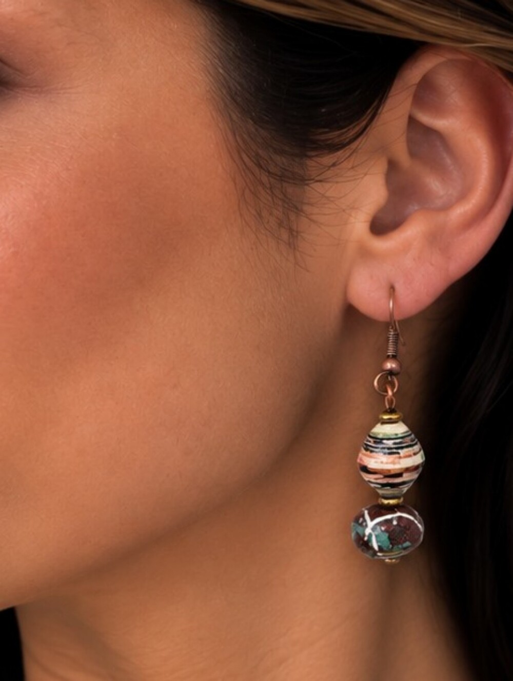 💎 Artisan Boho Multicolor Beaded Dangle Earrings Copper Tone Tribal Style